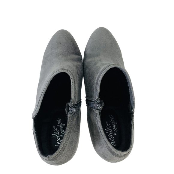 DexFlex Comfort Ankle Bootie Sz 9 Shoes High Heels Gray Suede Pumps Side Zip - Picture 11 of 16